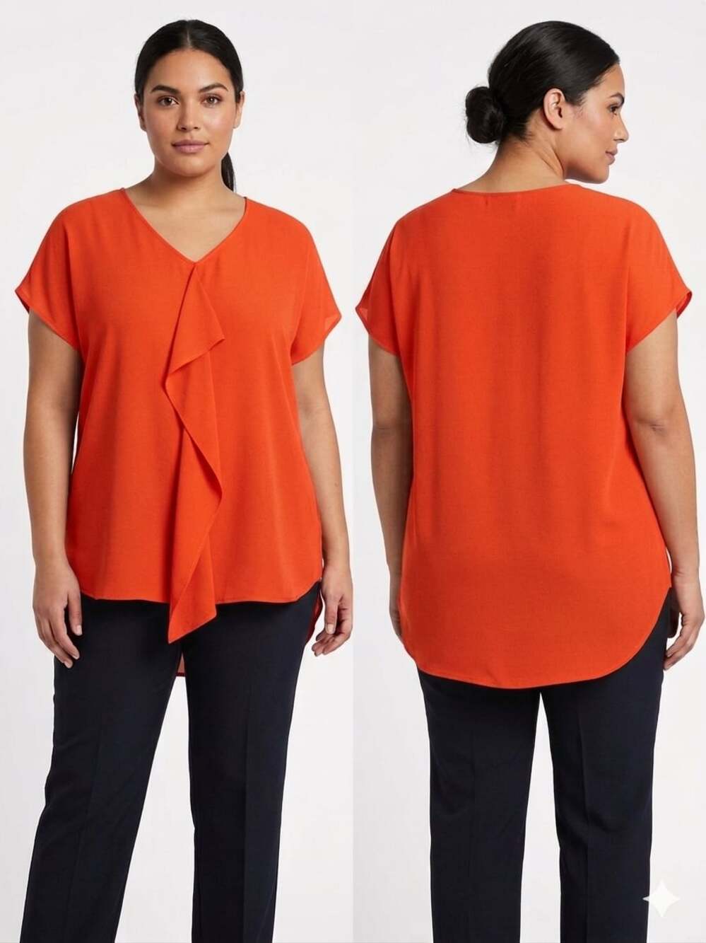 Cato Women's Orange V-Neck Ruffle Front Blouse Size XL